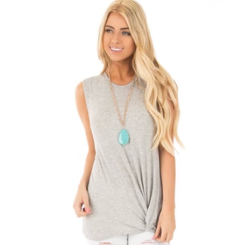 Heather Grey Front Twist Sleeveless Jersey Top Medium